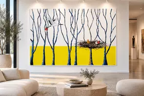 The Nest is a striking contemporary painting exploring the delicate relationship between nature, nurture, consumer culture a…