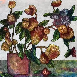 Hydrangeas by Ingrid Russell, Mixed Media, Abstract