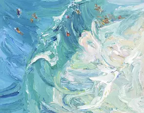 Big swell-March-Freshwater-plein air by David K Wiggs, Oil