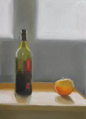 bottle and apple by Kevin Song, Oil