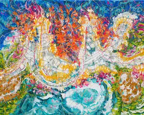Story Bridge Fireworks by Tina Dinte, Acrylic, Abstract
