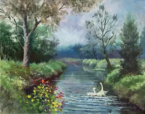Auburn Ducks River No.1 by Howard Su, Oil