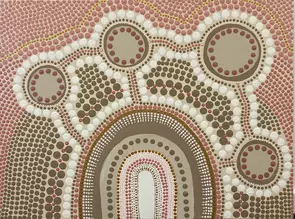 Aboriginal dot work, ‘In Our Footsteps’ by Lou Martin, Acrylic, Abstract