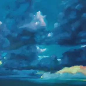 Dark blue stormy clouds golden glow