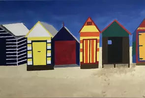 Brighton Bathing Boxes by Anna Hanna - Art on Unley, Acrylic, Australiana