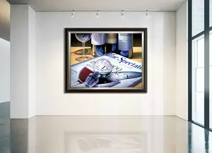 A painting of large famous wine bottles sitting next to the Wine Spectator Magazine they were featured .In my painting I wan…