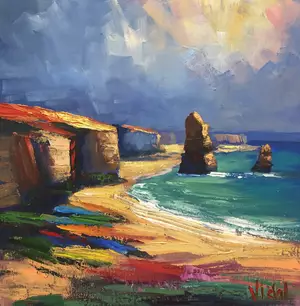 Contemporary abstracted interpretation of the twelve apostle rock formations at the Great Ocean Road in Victoria