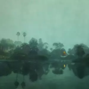 Atmospheric Paintin of park and lake