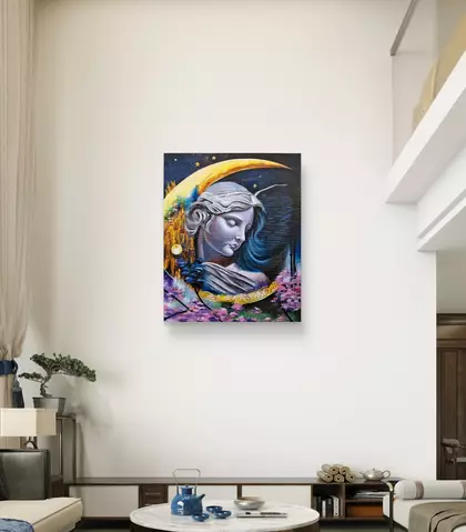 A Goddess leaned on a crescent moon