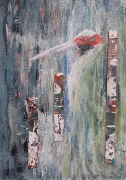 brolga dancing between totem poles