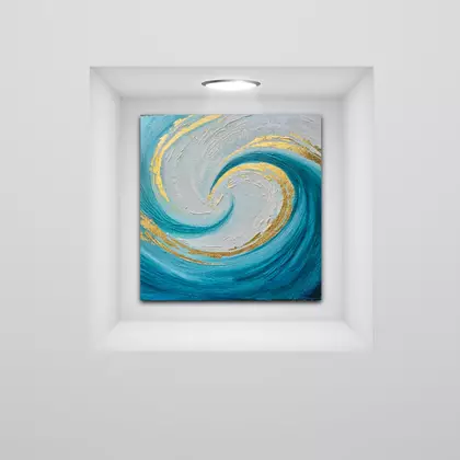Wave shades of turquoise with texture white gold metal leaf