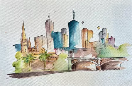 Melbourne City on the yarra river on a sunny spring day.