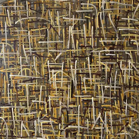 abstract painting composed of layered earthy lines
