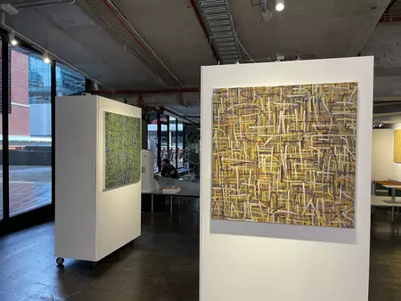 abstract painting composed of layered earthy lines