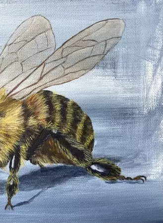Photo realistic bee on distressed grey background — detail
