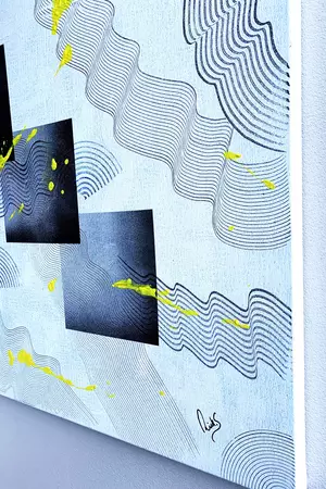 Inspired by artists such as Kandinsky, this abstract piece has the effect of movement and texture that … — artist's signature