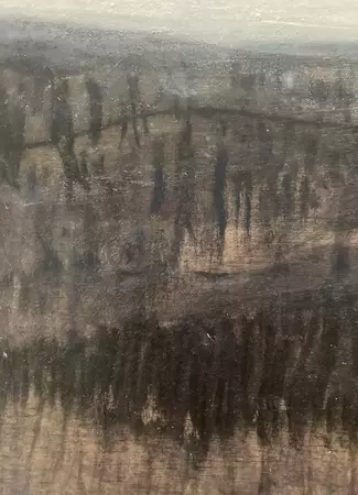 Side one - grassy hills Side two - trees And flames — artist's signature