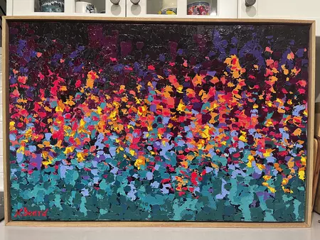 A burst of glossy lush colours thickly applied in a vivid display of nature moment of “Spring”