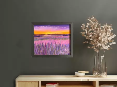 Lavender fields at sunset. — shown in a room setting