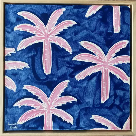 Many pink palm trees on a dark blue background