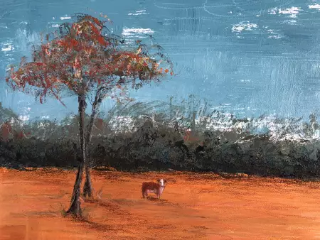 'Outback hut’ Acrylic and artist crayon on canvas (91x91cm) Ready to hang Comes with certificate of authenticity — edge view