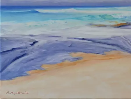 A warm day at the beach can have a very colourful appeal — artist's signature