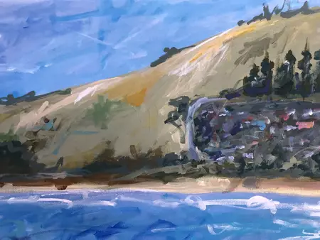 'Gerringong NSW’ Acrylic and artist crayon on canvas 121x91cm Ready to hang Comes with certificate of authenticity — detail