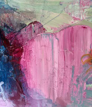 abstract painting with pinks greens and blues — detail