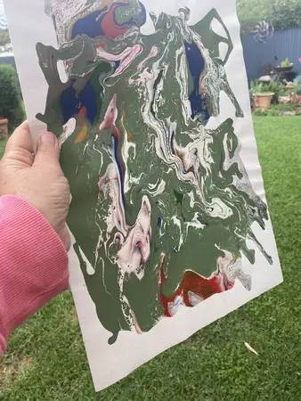 Dominated by lush, organic greens, the composition is gently stirred by subtle swirls of white gold and crimson … — edge view