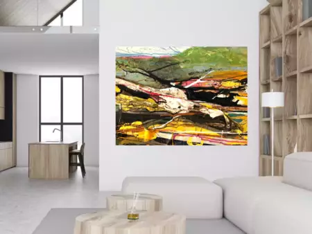textual original contemporary Australian artist — shown in a room setting