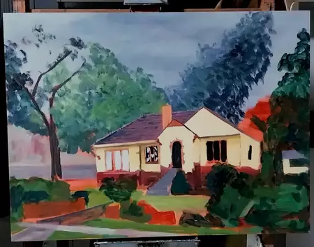An historic home with leadlight glass features. — artist's signature