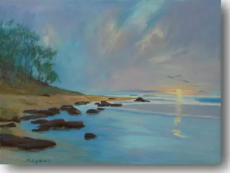 Sunset as the tide starts coming in to the inlet