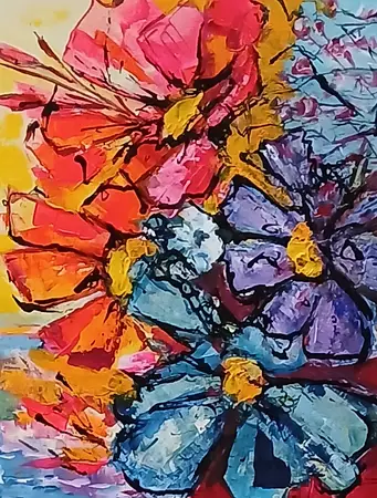 Bright colours of this small painting would brighten up your home this Spring.