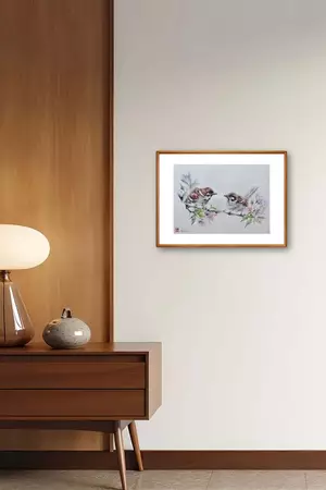 Spring Sparrows by Wenna C — shown hanging