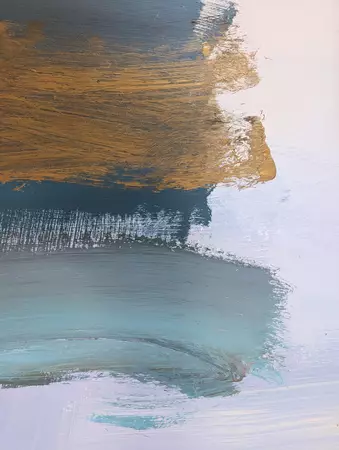 Brushstrokes of bronze and turquoise on a blue ground — detail