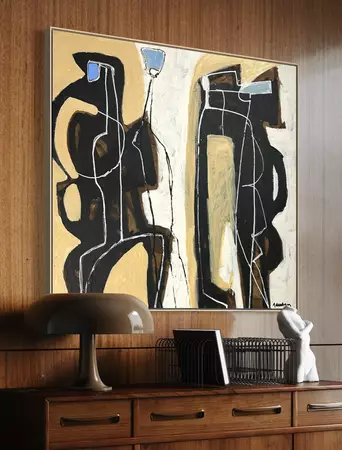 Abstract of figure shapes in line drawing midcentury style. — edge view