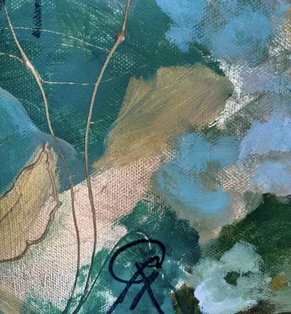 White Egrets on Gold Leaf — artist's signature