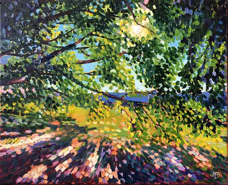 Sunlight Through Trees by Michael Baker, Oil, Impressionism