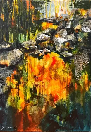 Creekside study by De Gillett Cox, Acrylic, Abstract
