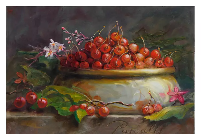 Impressionism-Still-Life-Study: cherries in an oven clay earth bowl. by ...