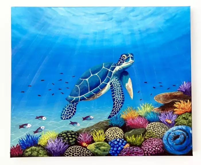 Sea Turtle on a Coral Reef by Jenny Ellis-Newman