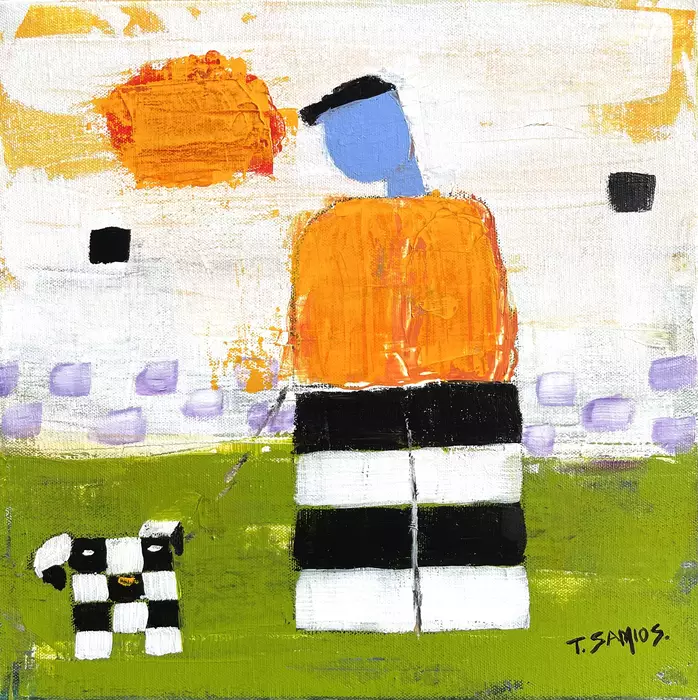 Man walking dog by Tracey Samios