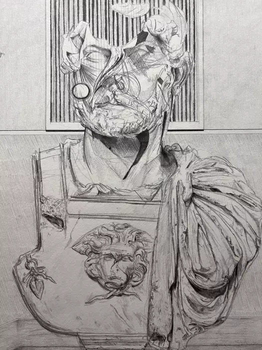 Bust of Hadrian Black and White Portrait Drawing by Jeremy Elkington