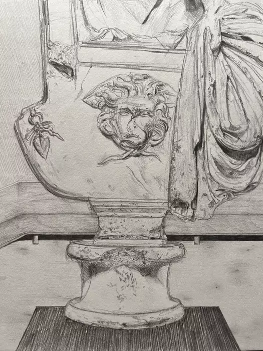 Bust of Hadrian Black and White Portrait Drawing by Jeremy Elkington