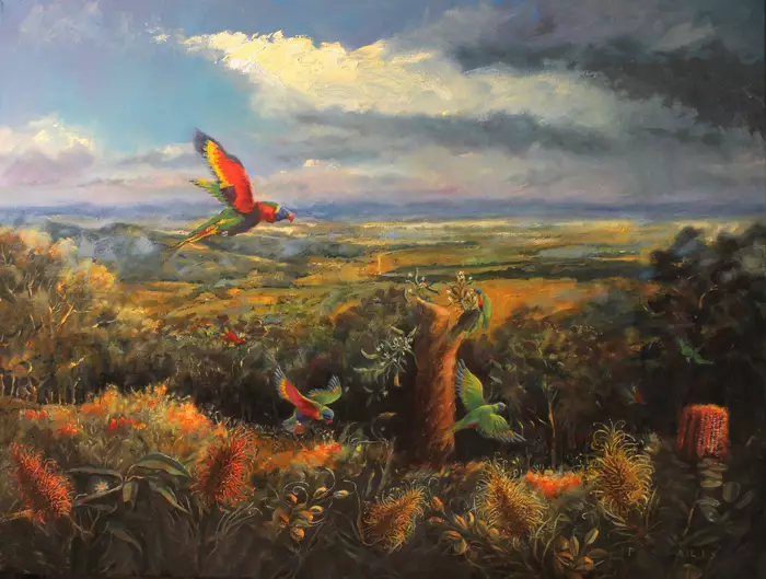 Mt. Tamborine, Lorikeets. by George Pascalis