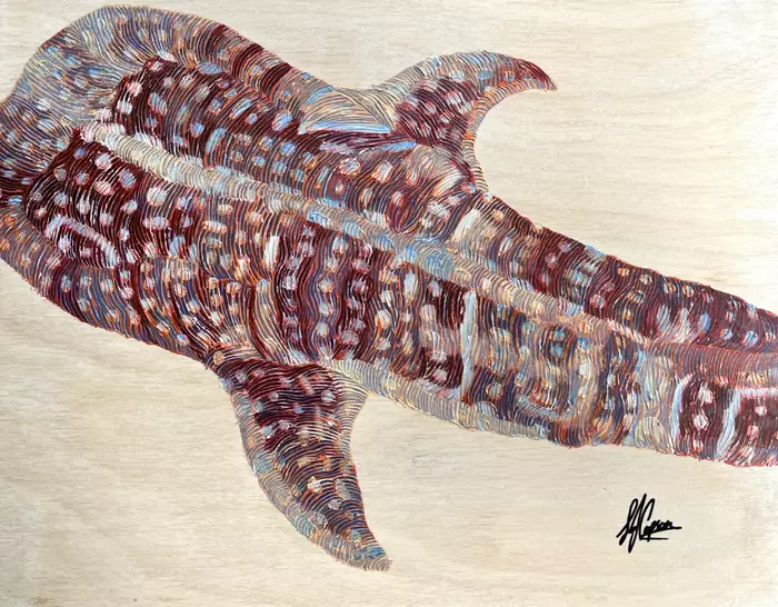 Whale shark detail - outback colours by Sarah Copson