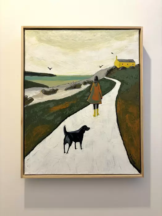 Lady Walking Black Dog by Tracey Samios