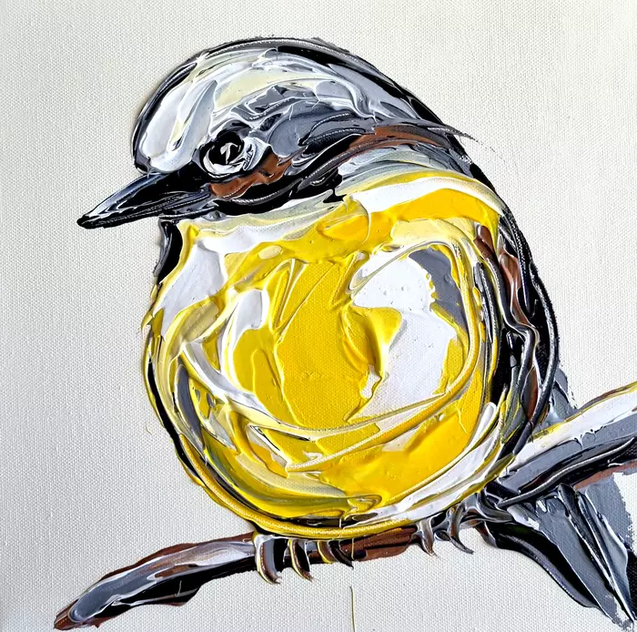 Yellow Eastern Robin on Cream by Lisa Fahey
